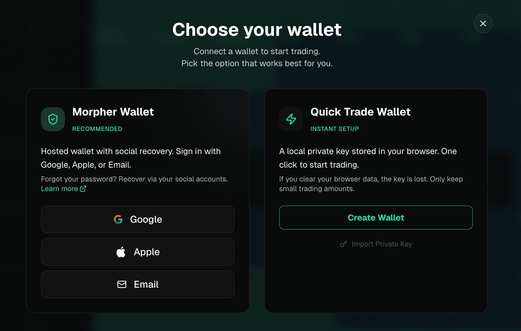 Wallet selection screen